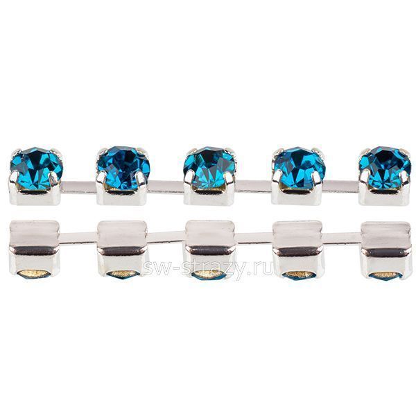 Стразовая цепь 2 мм  Blue Zircon\silver